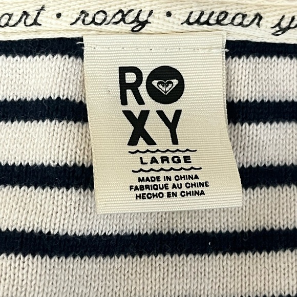 Roxy Black & White Striped V-Neck Hoodie Pullover Top Women’s L - Picture 9 of 10